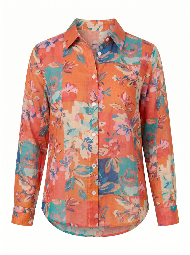 Terri Watercolour Floral Button-Up Blouse — Orange