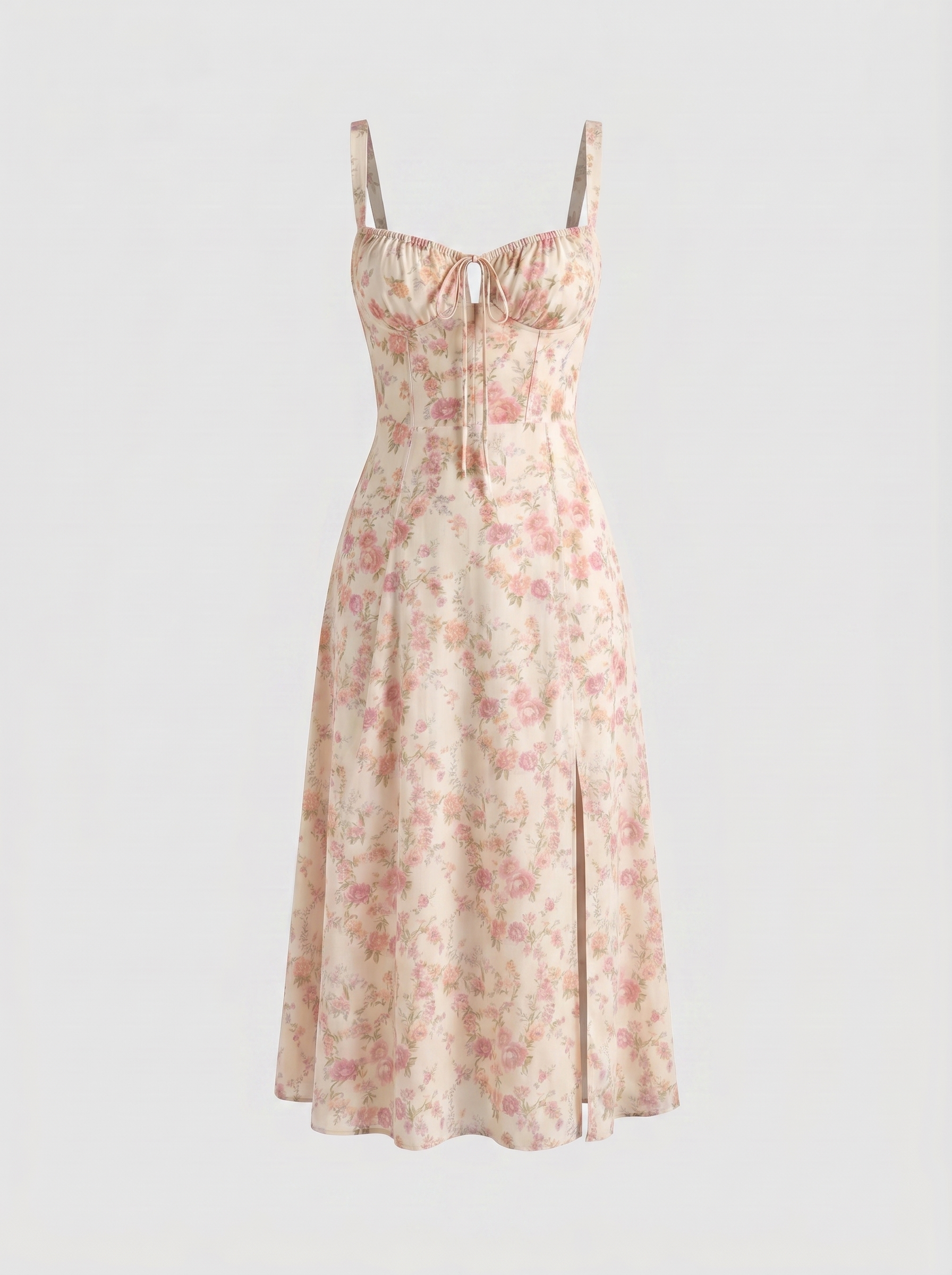 Valentina Floral Corsage Slit Midi Dress