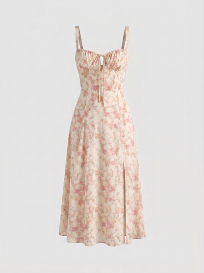 Valentina Floral Corsage Slit Midi Dress