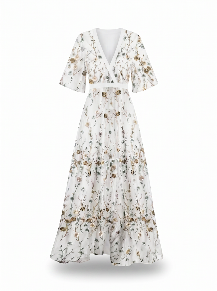 Jill Floral V-Neck Maxi Dress — White
