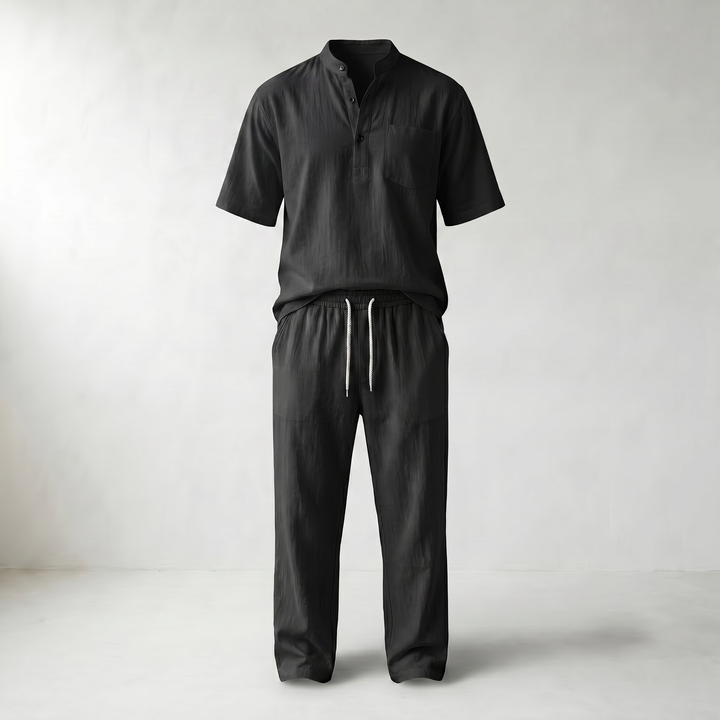 Arnold Cotton-Linen Two-Piece Set — Black