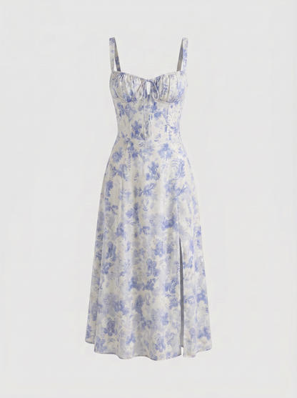 Valentina Floral Corsage Slit Midi Dress