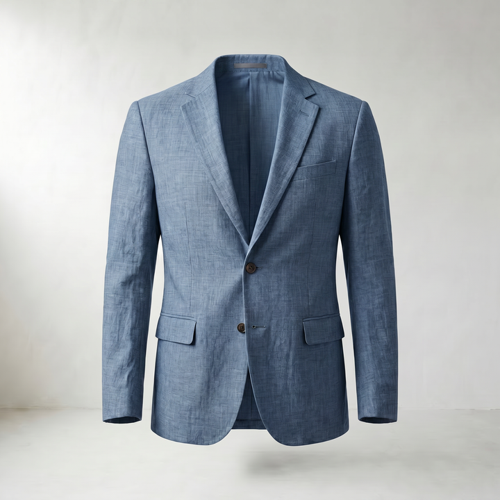 Dino Single-Breasted Cotton-Linen Blazer — Blue