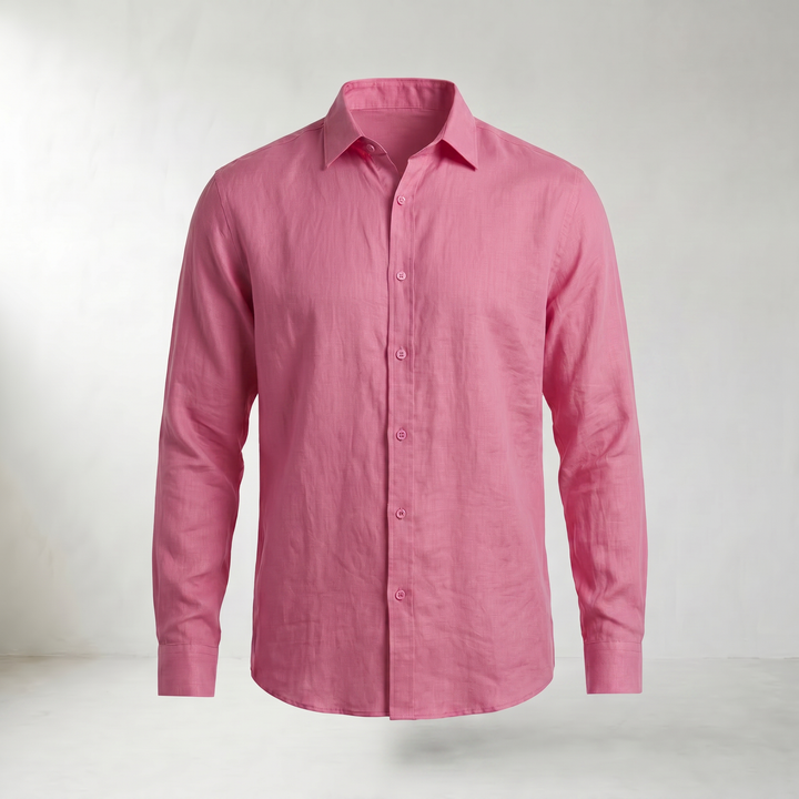 Aden Black Linen Button-Down Shirt — Pink