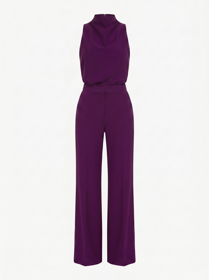 Saphirelle High Neck Wide-Leg Jumpsuit — Purple