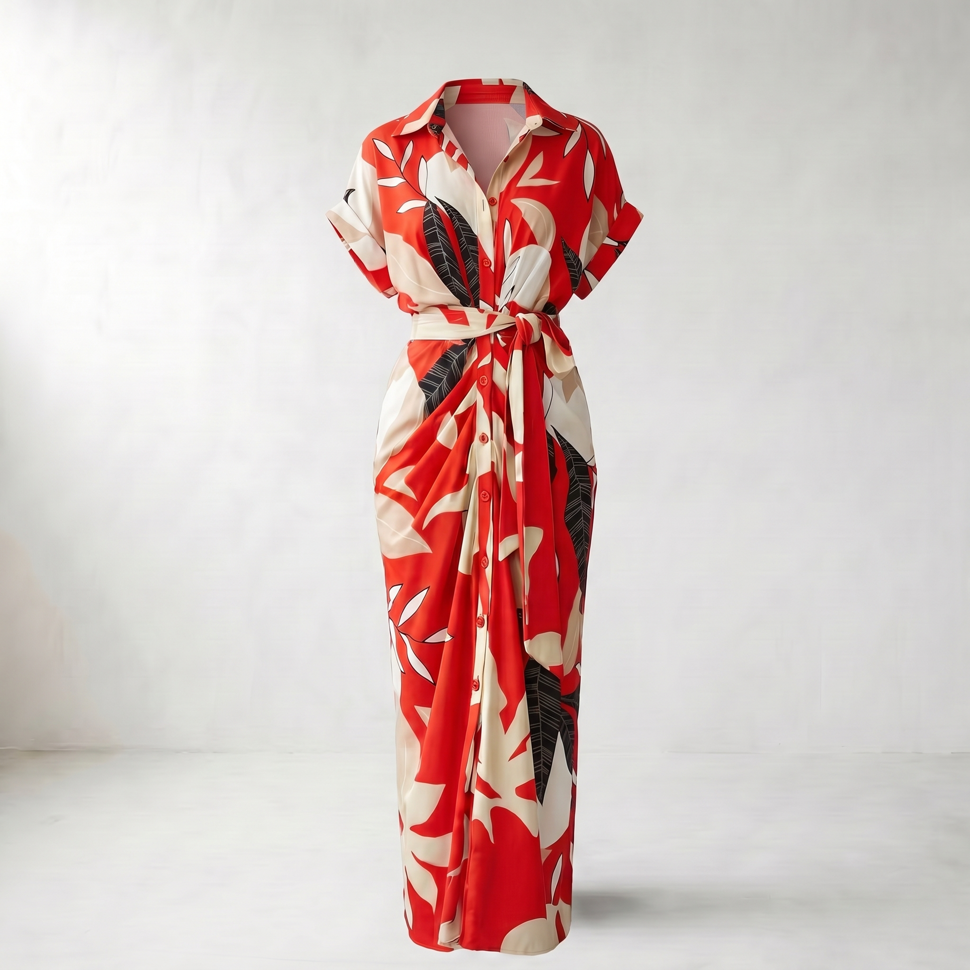 Addison Belted Abstract Maxi Shirt Dress