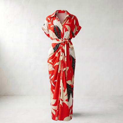 Addison Belted Abstract Maxi Shirt Dress