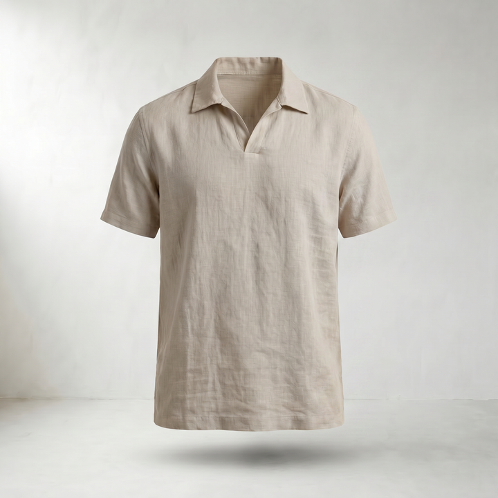 Cedric Linen Popover Polo Shirt — Beige