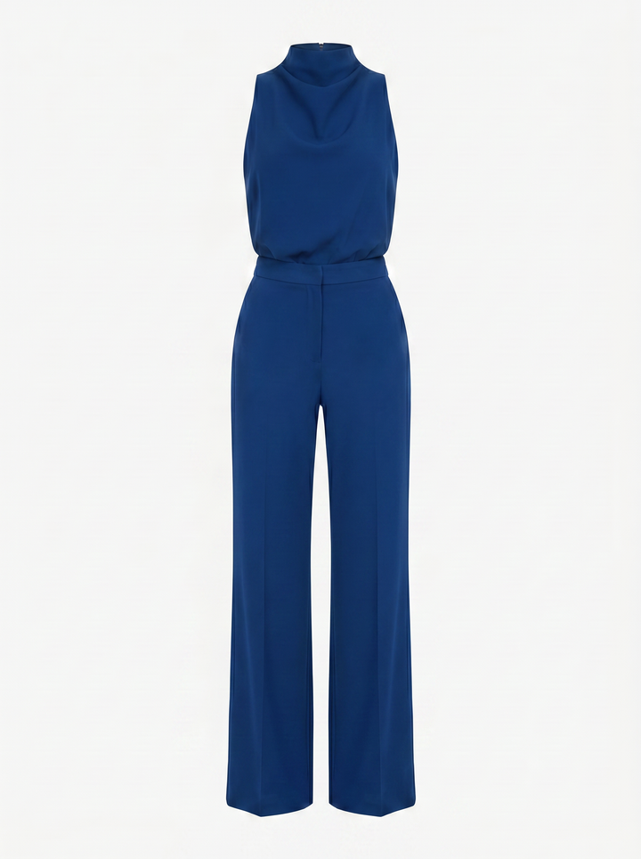 Saphirelle High Neck Wide-Leg Jumpsuit — Blue