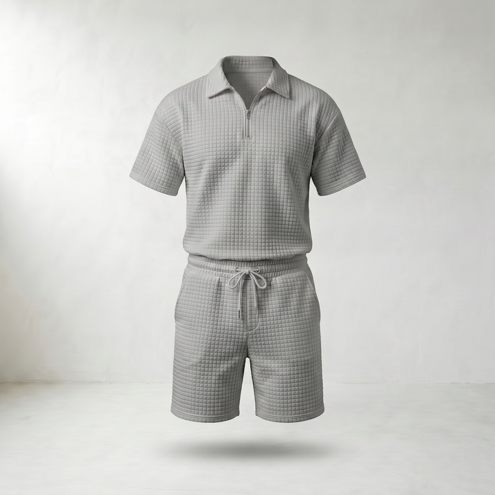 Gerald Half-Zip Polo & Shorts Two-Piece Set — Gray