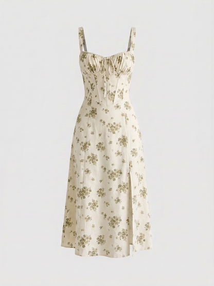 Valentina Floral Corsage Slit Midi Dress