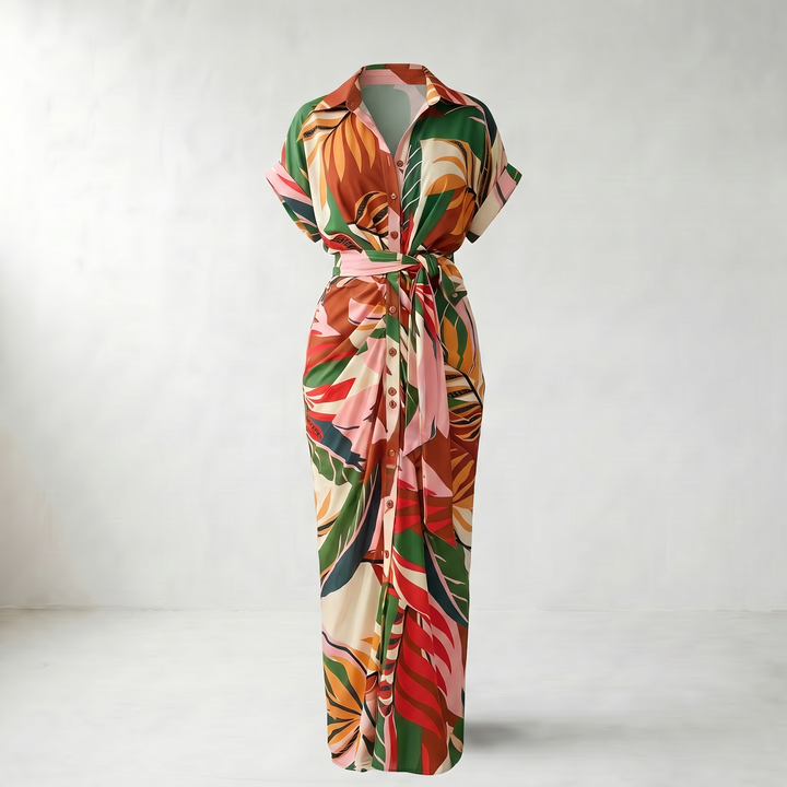 Addison Belted Abstract Print Maxi Shirt Dress — Multi