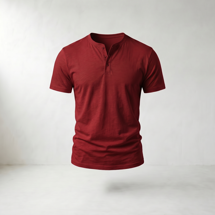 Martin Black Short-Sleeve Henley Shirt — Red