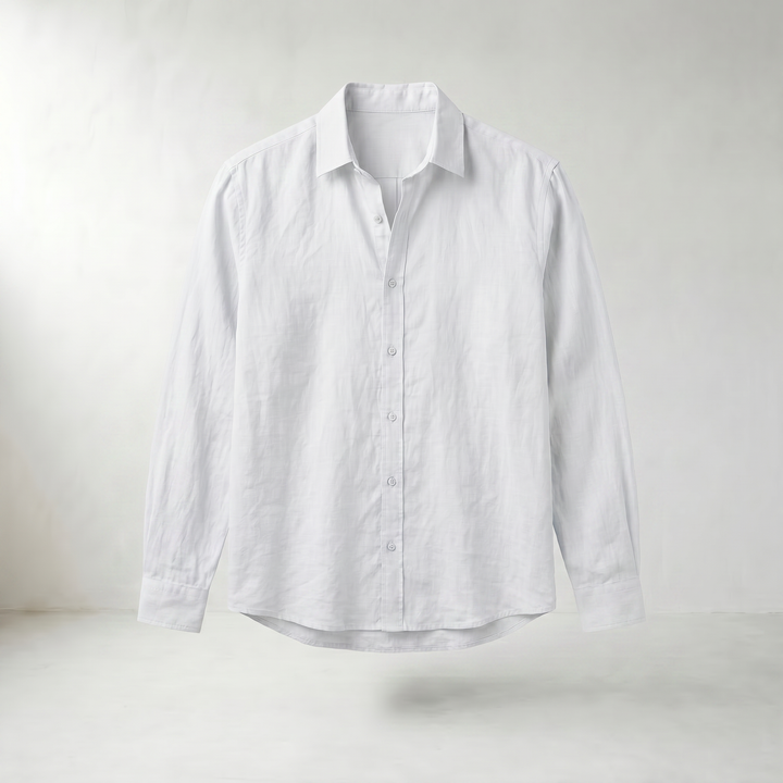 Jonas Light Blue Linen Stand Collar Shirt — White