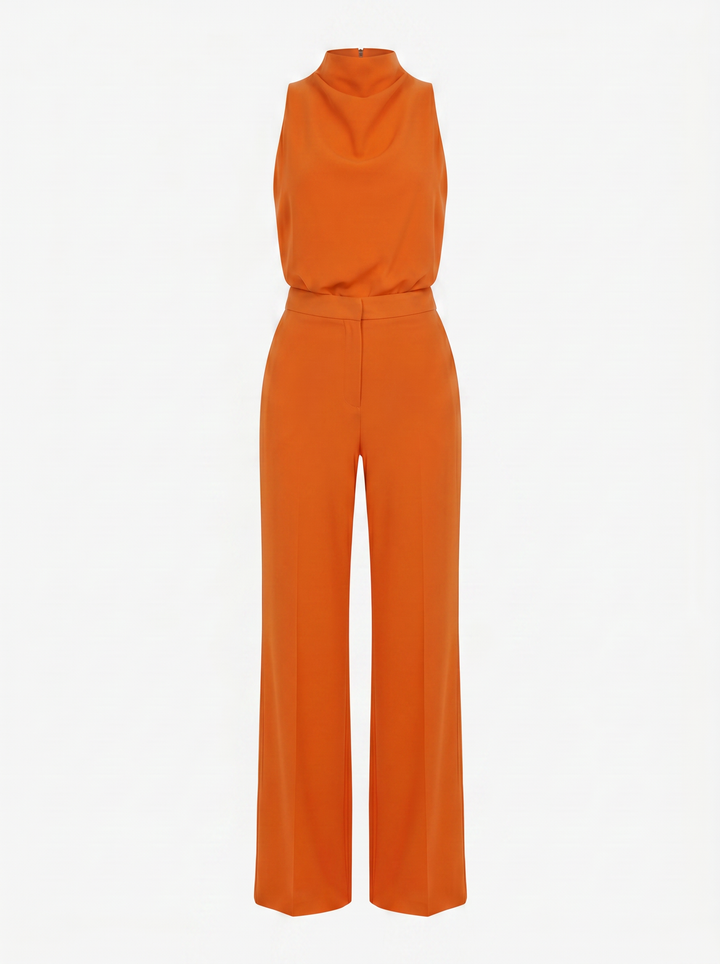 Saphirelle High Neck Wide-Leg Jumpsuit — Orange