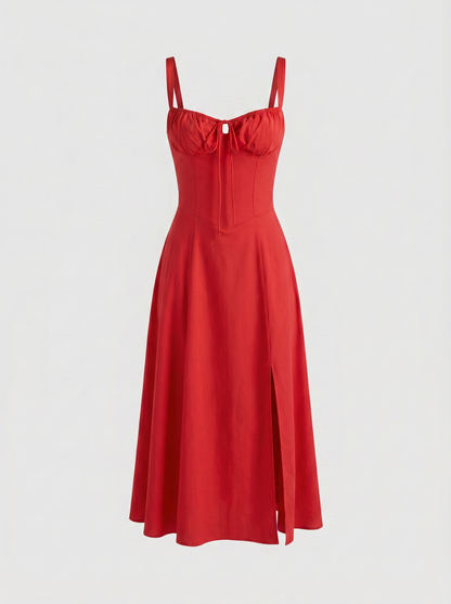 Valentina Floral Corsage Slit Midi Dress