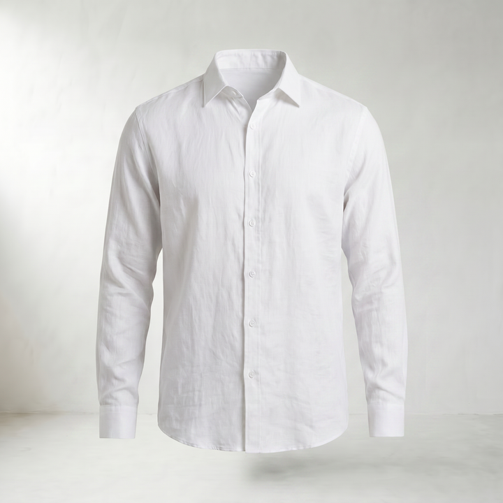 Aden Black Linen Button-Down Shirt — White