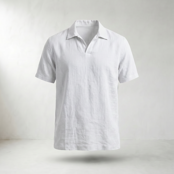 Cedric Linen Popover Polo Shirt — White