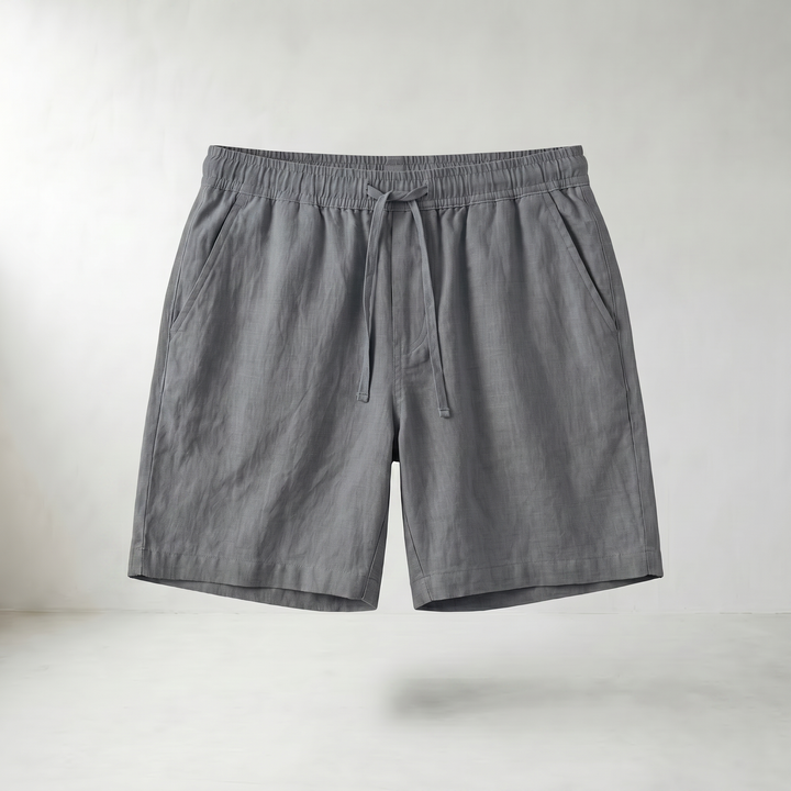 Embry Light Blue Linen Drawstring Shorts — Dark Gray