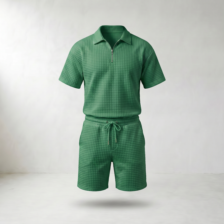 Gerald Half-Zip Polo & Shorts Two-Piece Set — Green