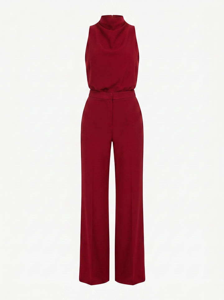 Saphirelle High Neck Wide-Leg Jumpsuit — Red