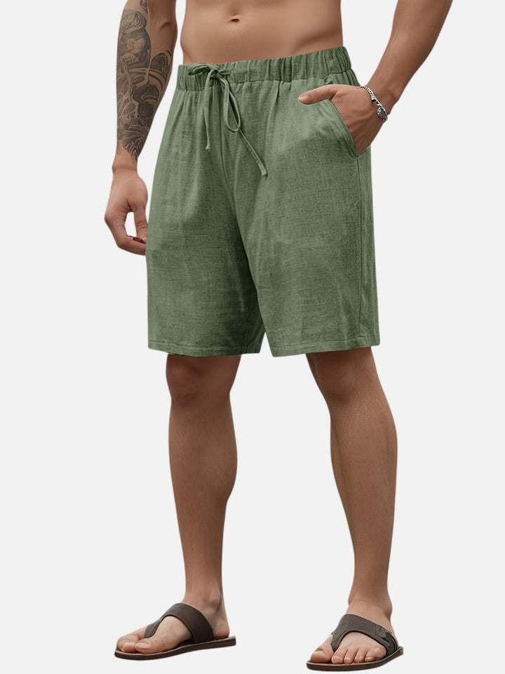 Men's Casual Drawstring Shorts - Linen Look — Army Green