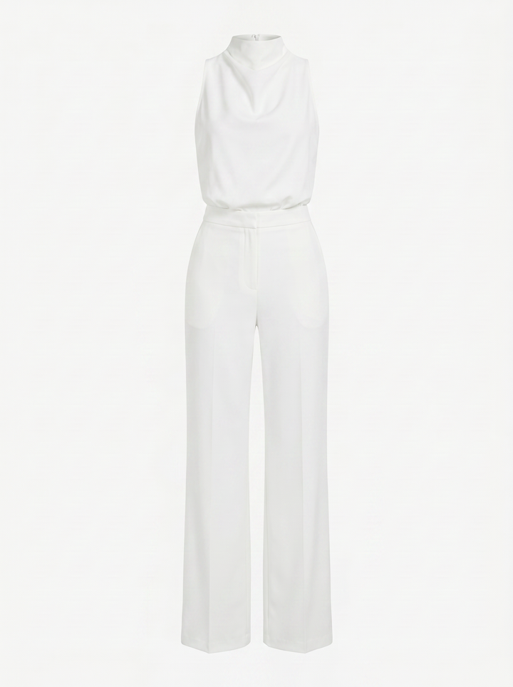 Saphirelle High Neck Wide-Leg Jumpsuit — White