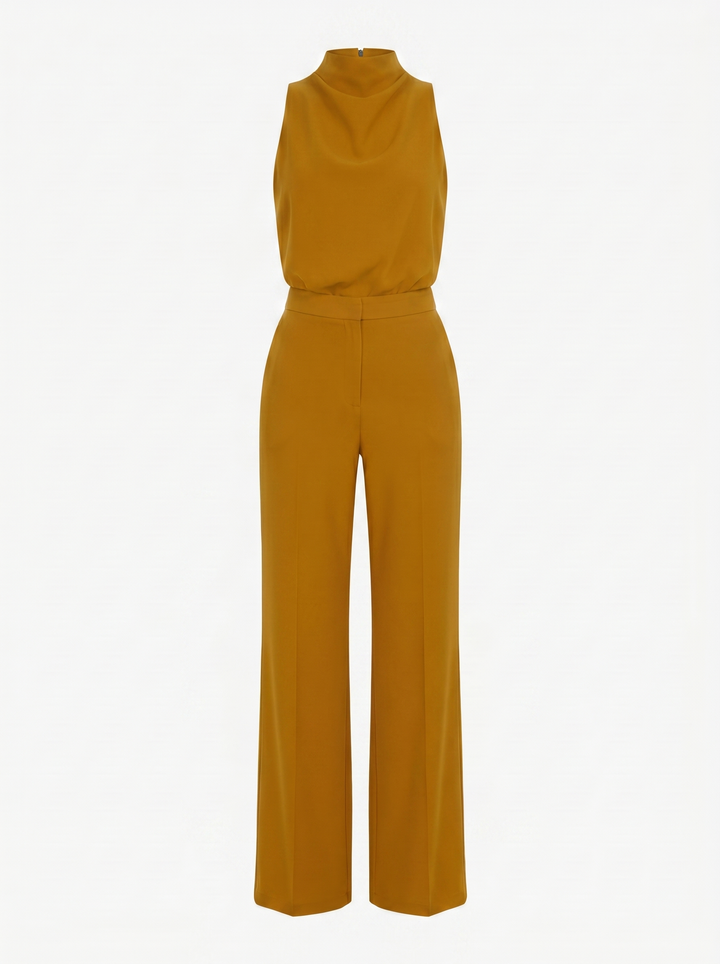 Saphirelle High Neck Wide-Leg Jumpsuit — Yellow