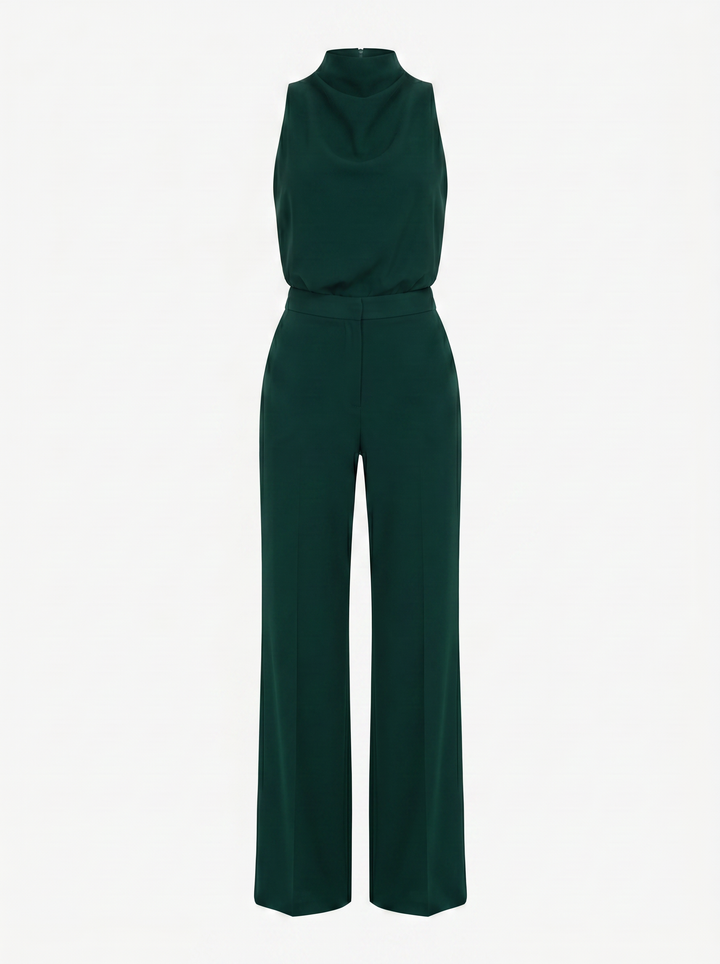 Saphirelle High Neck Wide-Leg Jumpsuit — Dark Green