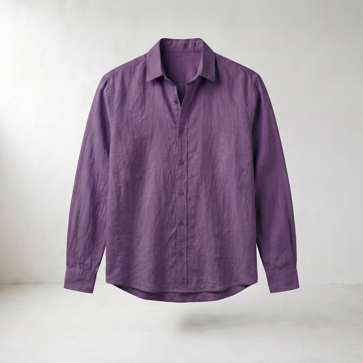 Jonas Light Blue Linen Stand Collar Shirt — Purple