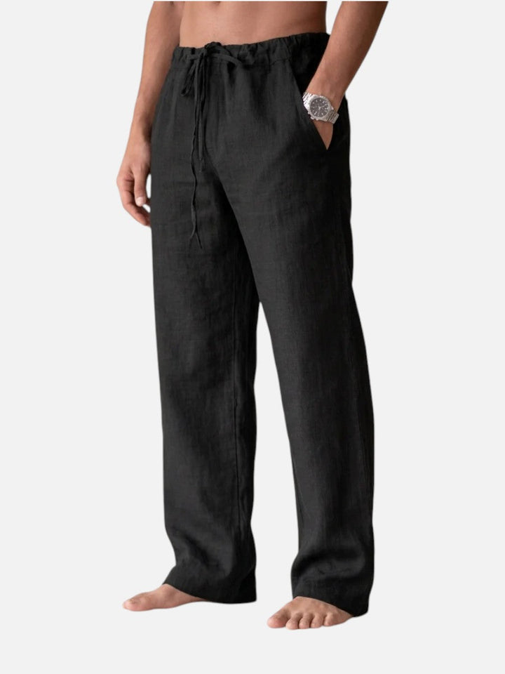 Men's Linen Look Trousers - Relaxed Style — Black
