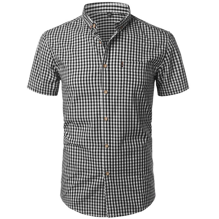 Men's Short Sleeve Check Shirt - Classic Casual Summer Shirt — Black