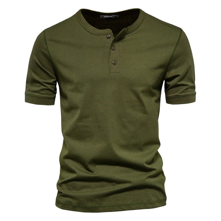 Men's Crew Neck Henley Shirt with Button Placket - Casual Layering Essential — Army Green