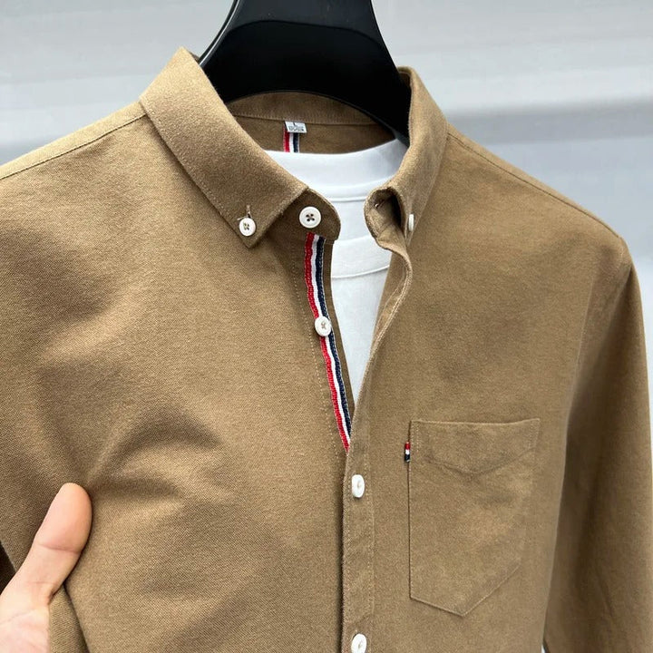 Men's Oxford Shirt with Accent Stripe Detail - Classic Smart Casual Shirt — Karamell