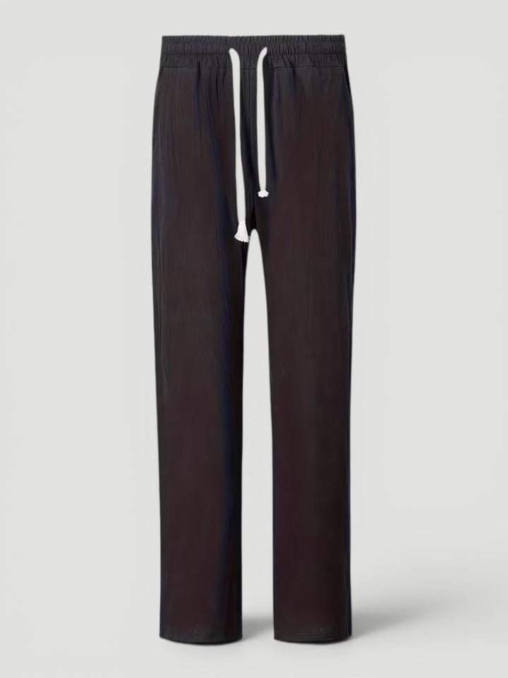 Men's Linen Blend Trousers with Straight Leg Fit - Relaxed Summer Trousers — Black