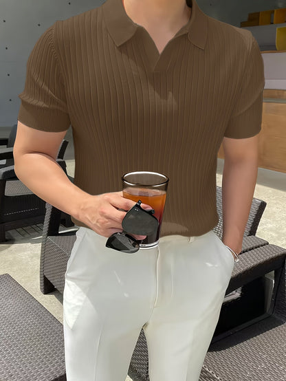 Maxwell | Ribbed Open-Collar Polo Shirt