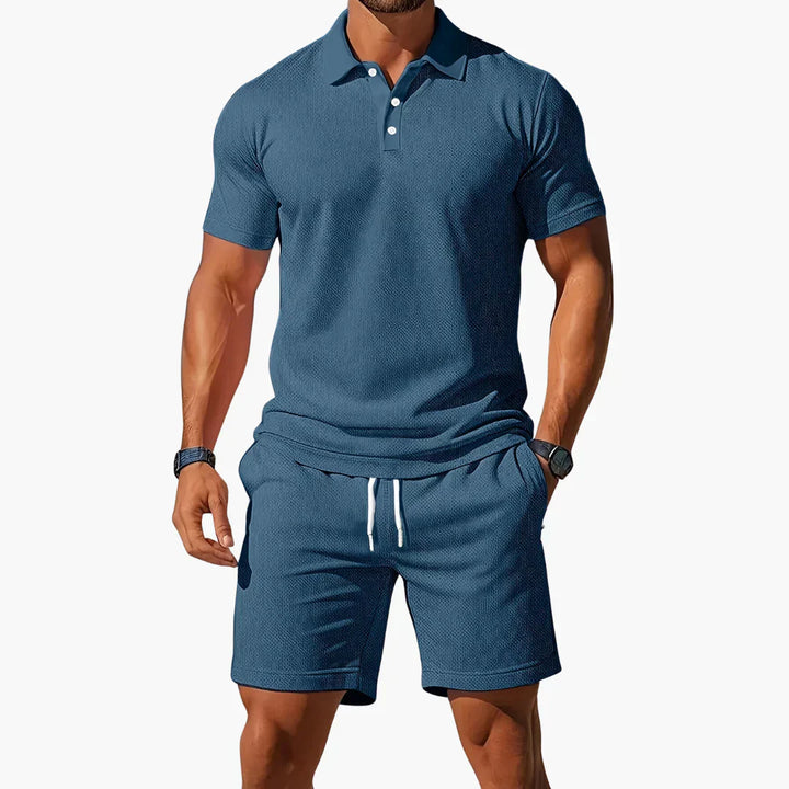 Men's Cotton Polo and Shorts Matching Set - Coordinated Summer Outfit — Blue