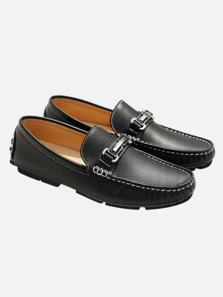 Men's Leather Loafers - Cushioned Dress Shoes — Black