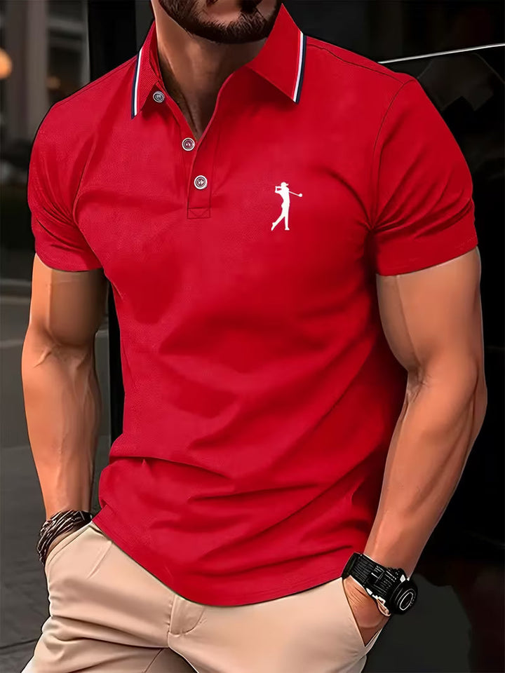 Men's Golf Print Short Sleeve Shirt - Casual Fit — Red