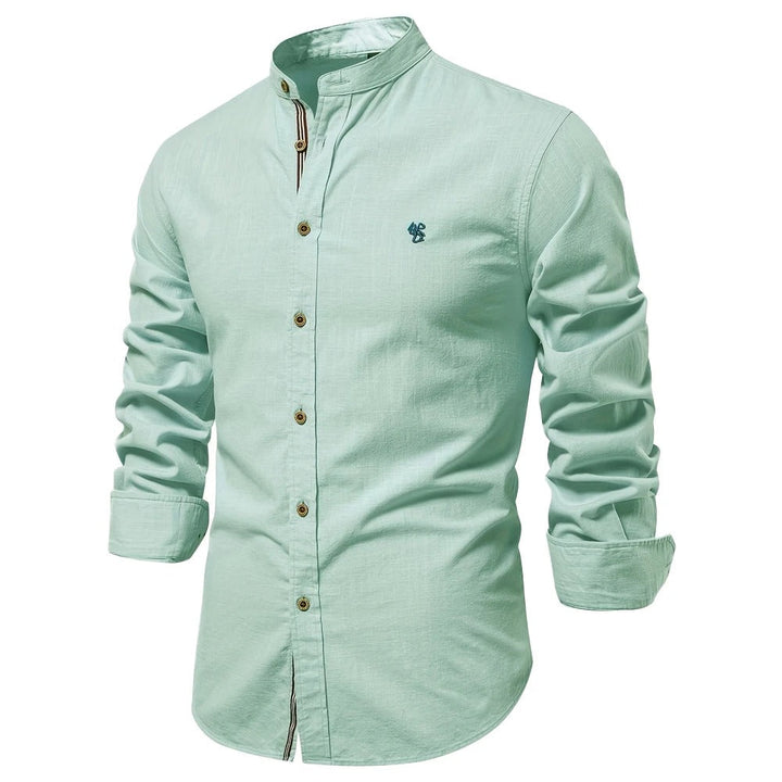 Men's Lightweight Stand Collar Shirt with Button Placket - Smart Casual Everyday Shirt — Green