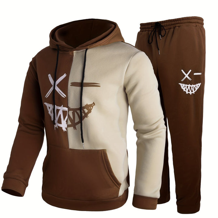 Men's Hoodie and Joggers Set with Matching Fit - Casual Loungewear Two-Piece — Dark Brown