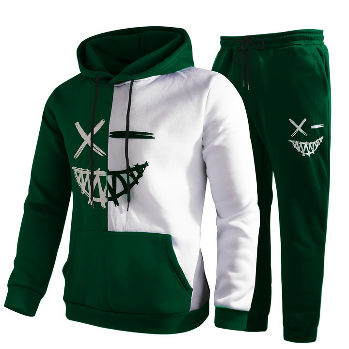 Men's Hoodie and Joggers Set with Matching Fit - Casual Loungewear Two-Piece — Dark Green