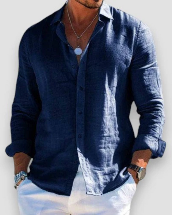Men's Tailored Casual Summer Shirt - Breathable Fit — Navy Blue