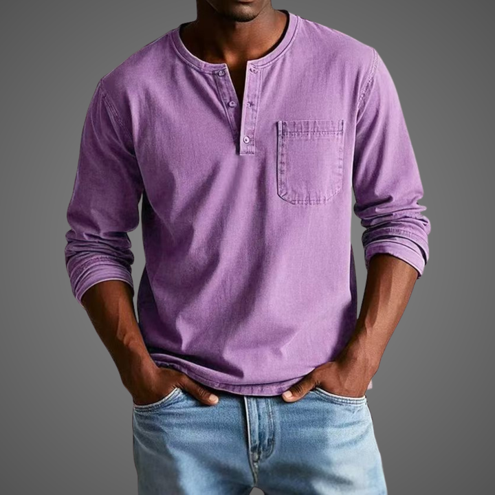 Men's Long Sleeve Cotton Henley Shirt - Relaxed Casual Everyday Top — Purple