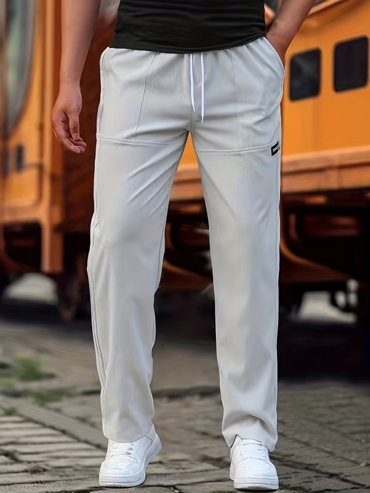 Men's Lightweight Straight-Leg Trousers - Casual Fit — Light Grey