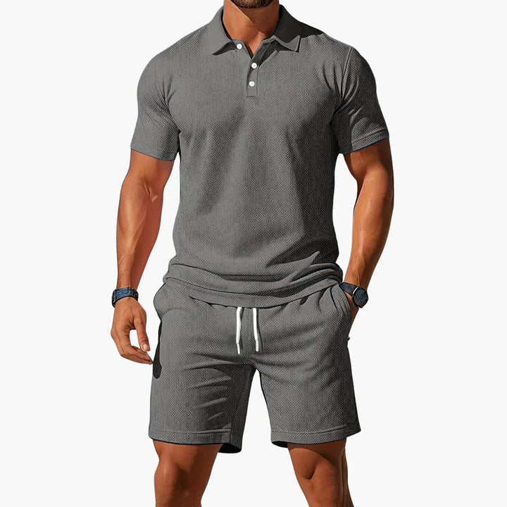 Men's Cotton Polo and Shorts Matching Set - Coordinated Summer Outfit — Light Grey