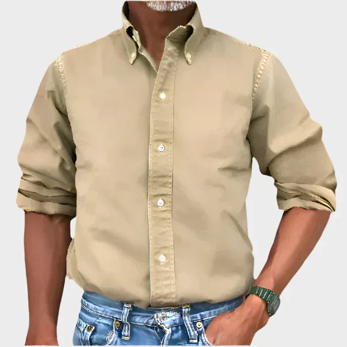 Men's Classic Cotton Shirt - Versatile Everyday Smart Casual Essential — Beige