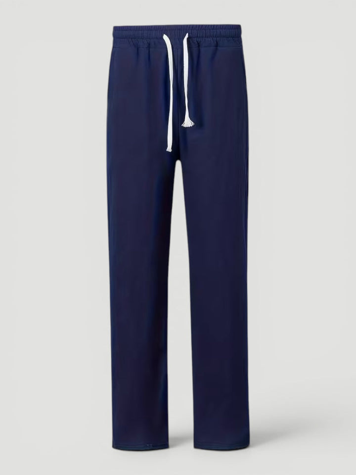 Men's Linen Blend Trousers with Straight Leg Fit - Relaxed Summer Trousers — Navy