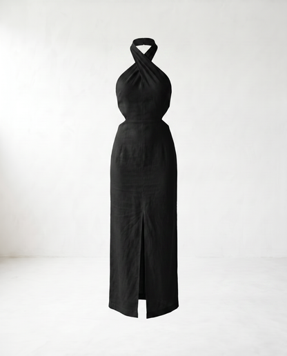 Adele Bohemian Halter Linen Dress
