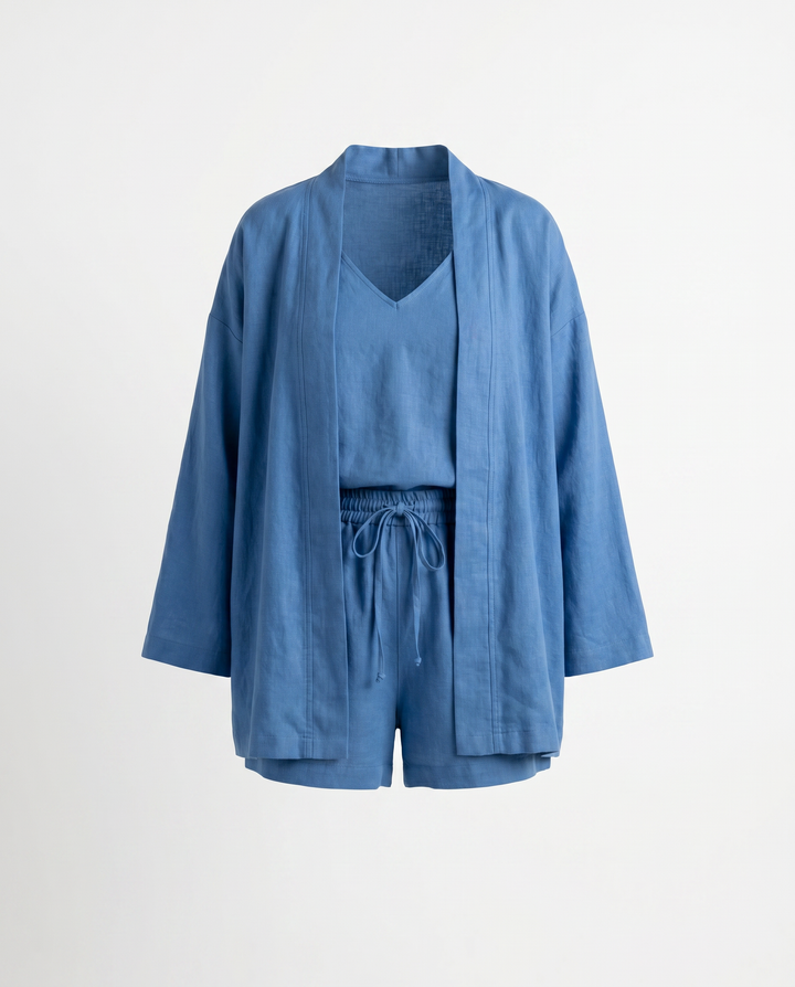 Claudia White Linen Three-Piece Co-ord Set — Blue